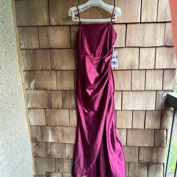 Honey and Rosie Junior M Glitter Pleated Side Slit Long Cherry Strap Dress - Picture 5 of 17